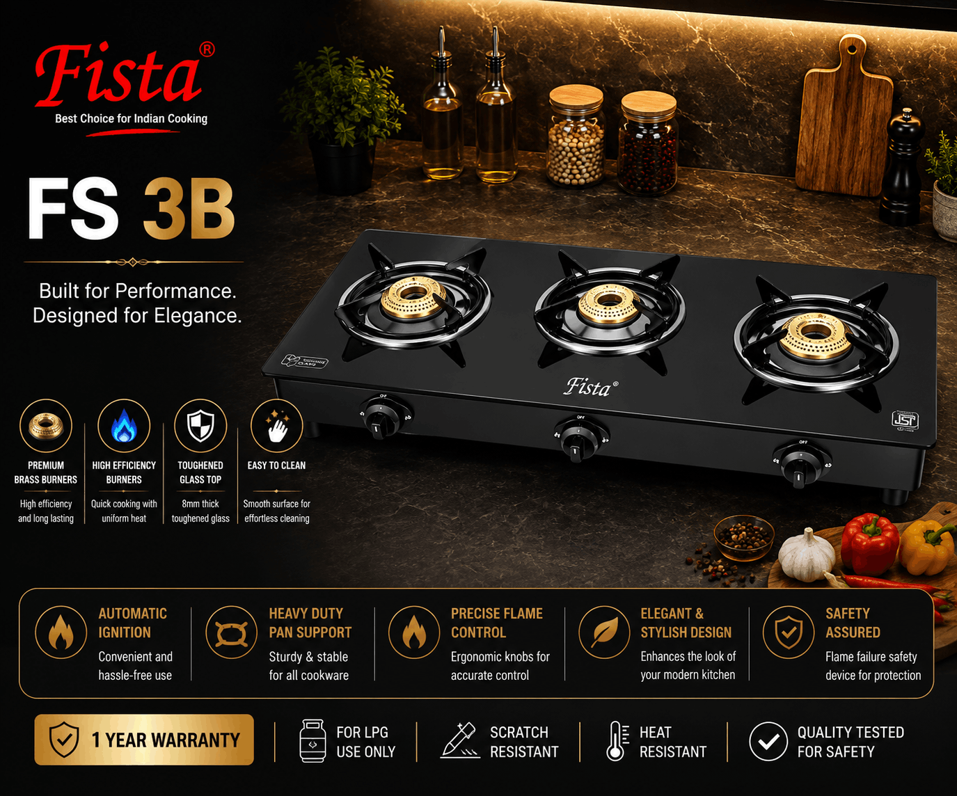 FS 3B 3 Burner Glass Hob