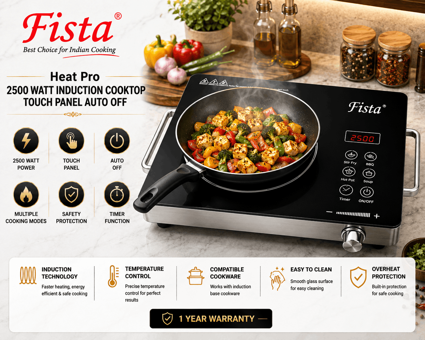 Fista Slim 1500W Portable Cooktop